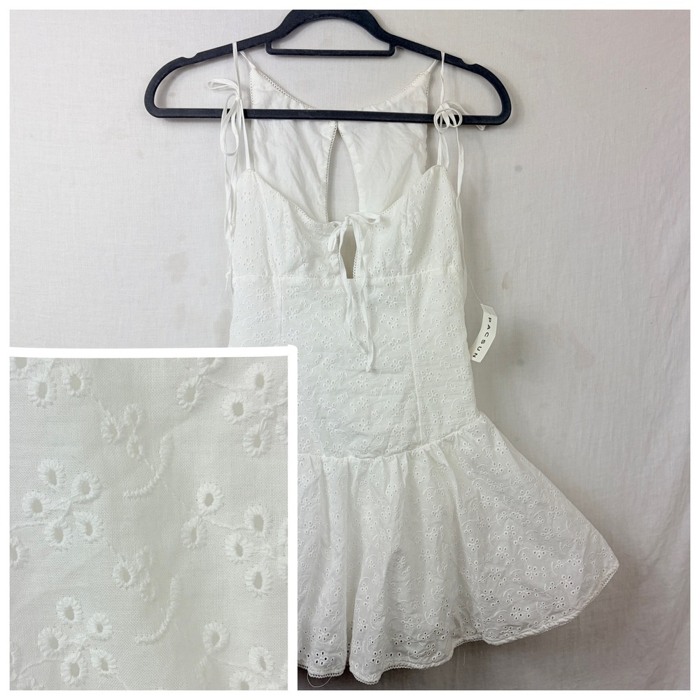 NEW PacSun Beverly Beck White Eyelet Babydoll Mini Dress XXS Coquette Milkmaid